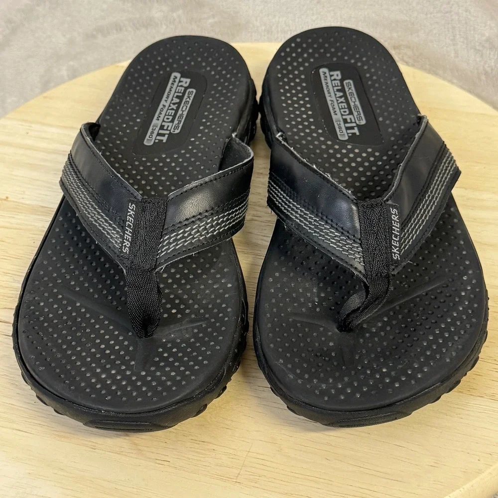 Skechers Relaxed Fit 360 Memory Foam Black Thong Sandals Mens 10 56219SA